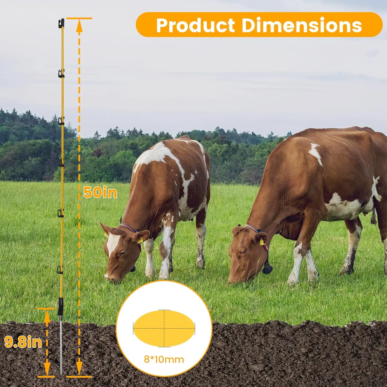 أعمدة سياج من الألياف الزجاجية قابلة للتعديل، 50 قطعة مع مسامير معدنية للاستخدام في الحديقة والحديقة