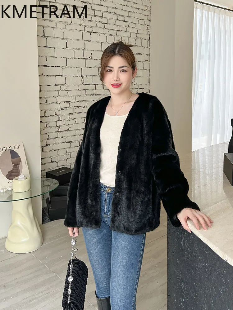 KMETRAM 100% 天然ミンク毛皮ジャケット女性用 V ネックショートリアルミンク毛皮コート冬アウターウェア女性服 2026 шуба
