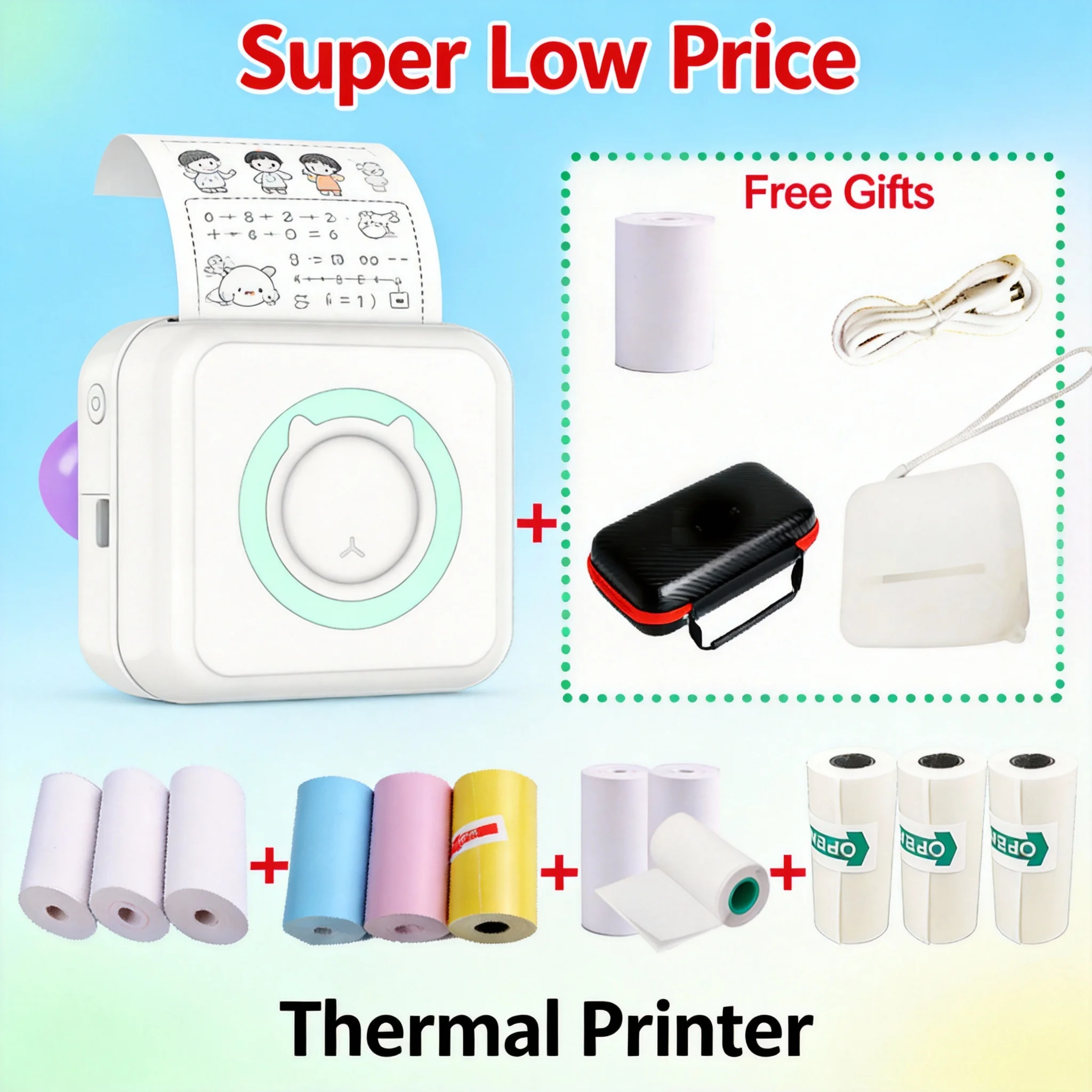 

Карманный термопринтер Bluetooth, 200 точек на дюйм, для печати фото, этикеток, заметок, без чернил, беспроводной портативный мини-принтер с чехлом для путешествий из полиуретана