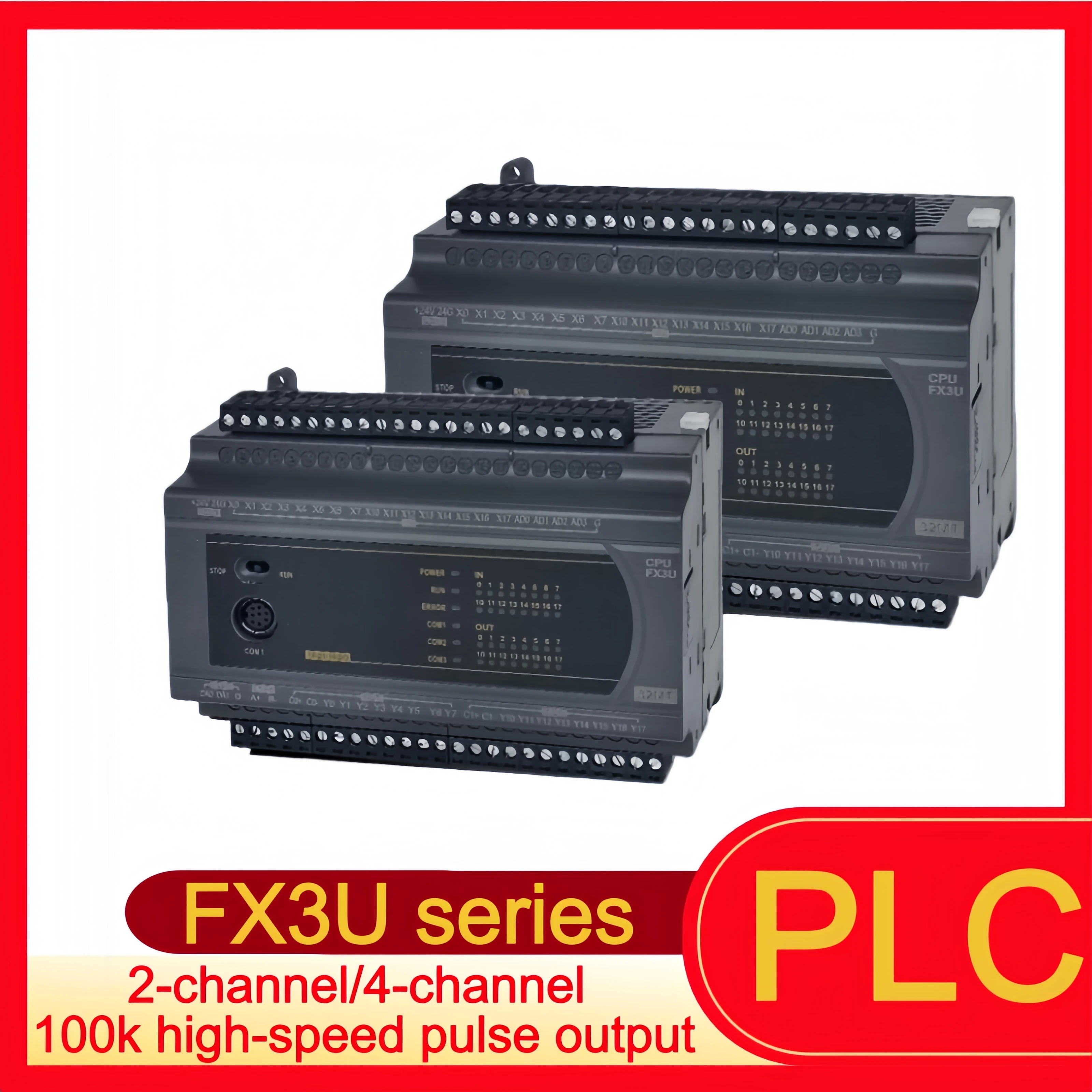 FX3U PLC programmable controller with 24/32/64MR/MT high-speed pulse and analog output capabilities