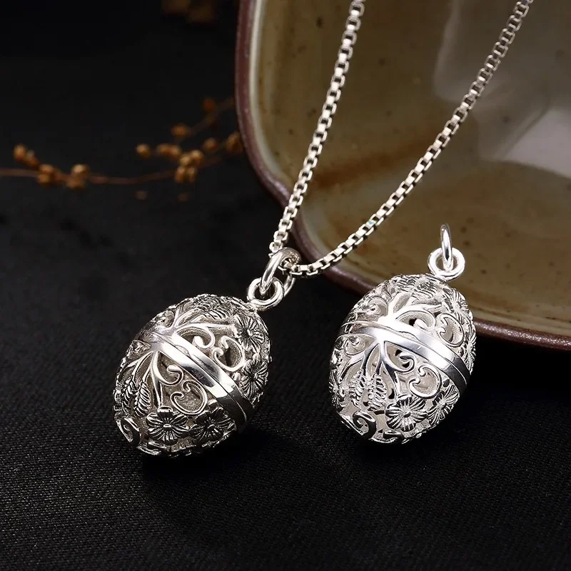 925 Thai Silver Retro Arabesquitic Glossy Hollow Out Can Open The Vintage Exquisite Pendant Necklace Unique Ethnic Style Jewelry