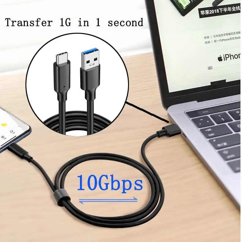 USB3.2 Gen2 10Gbps نوع C كابل يو إس بي أ إلى Type-C 3.2 نقل البيانات USB C القرص الصلب SSD كابل PD 60 واط 3A شحن سريع كبل شحن