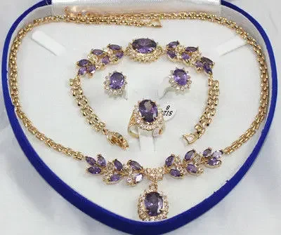 

HOT Sell bridal wedding Jewelry 18KGP red /blue/ purple/green/pink CZ zircon Crystal necklace bracelet earring ring set