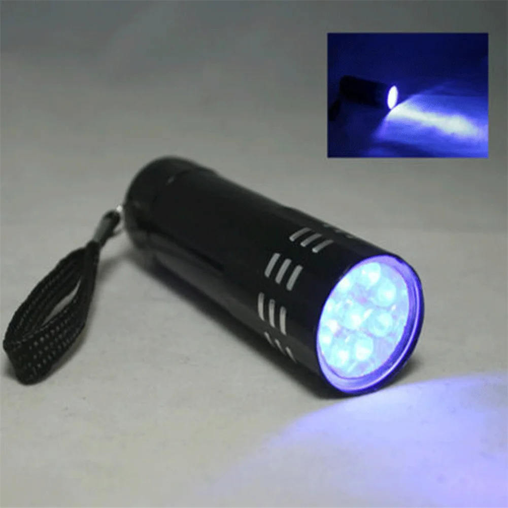 9 Uv Led Ultraviolet  Flashlight Multi-functional Mini Fluorescent Torch Lightweight Portable Outdoor Waterproof Emergency Lamp