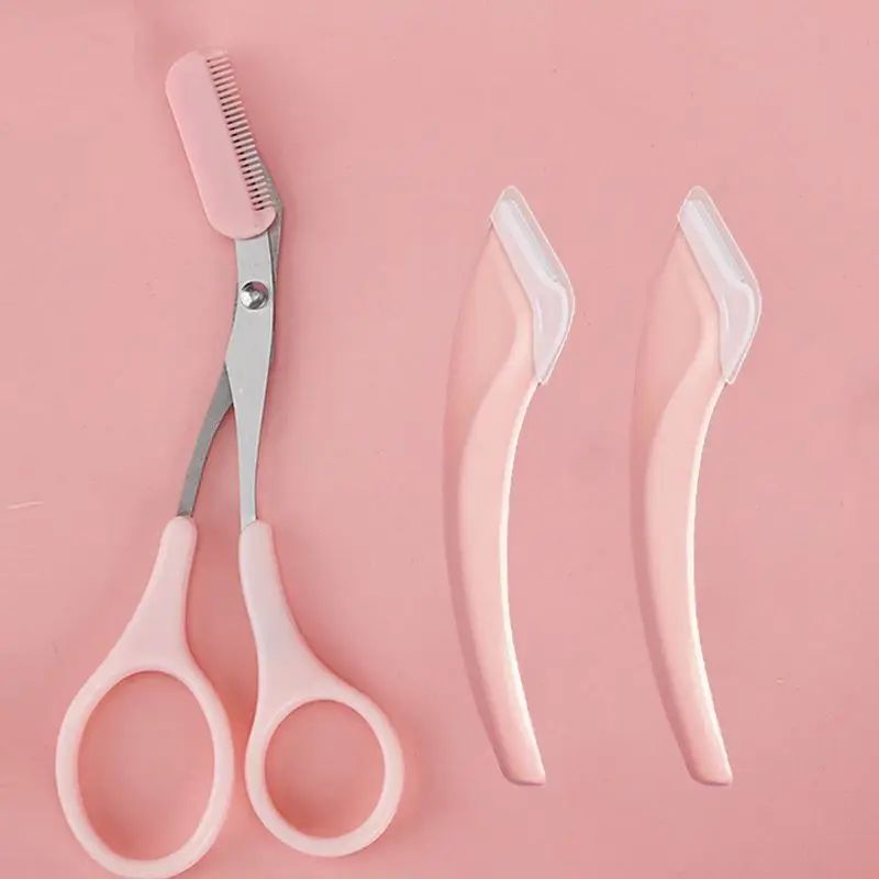 -Rosa Augenbrauen-Trimmschere mit integriertem Kamm – Edelstahl, präzises Pflegewerkzeug, die perfekte Augenbrauen erstellt