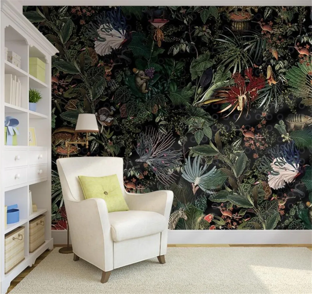 American animal 3d wallpaper, background wall, TV wall paper, French bedroom, dining room, retro mural papel de parede