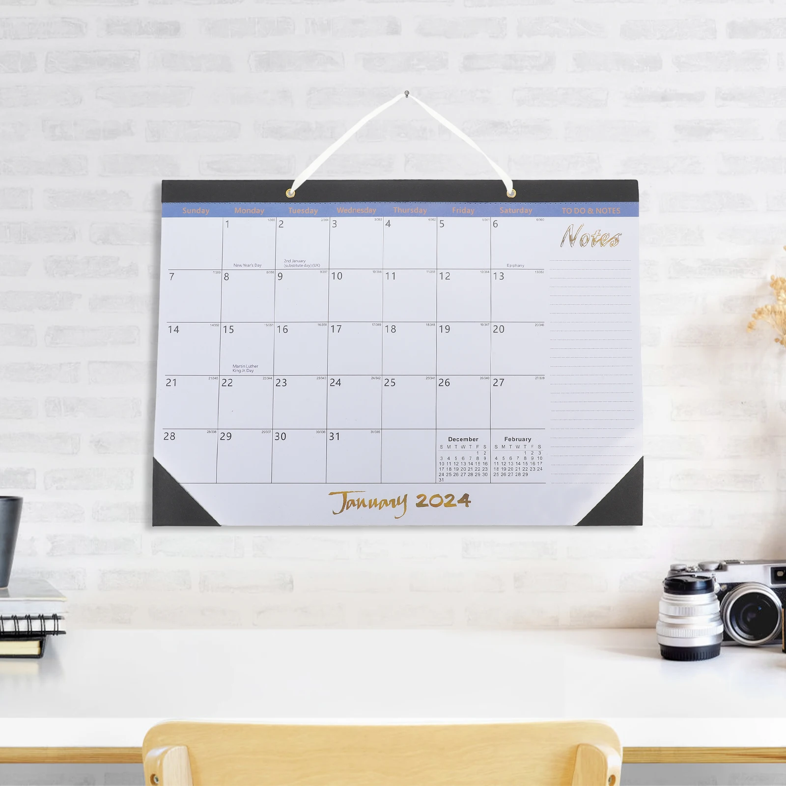 

2024 Planner Calendar English Wall Desk Year Plan Golden Modern Simple Home Office School Schedule Daily ganizer