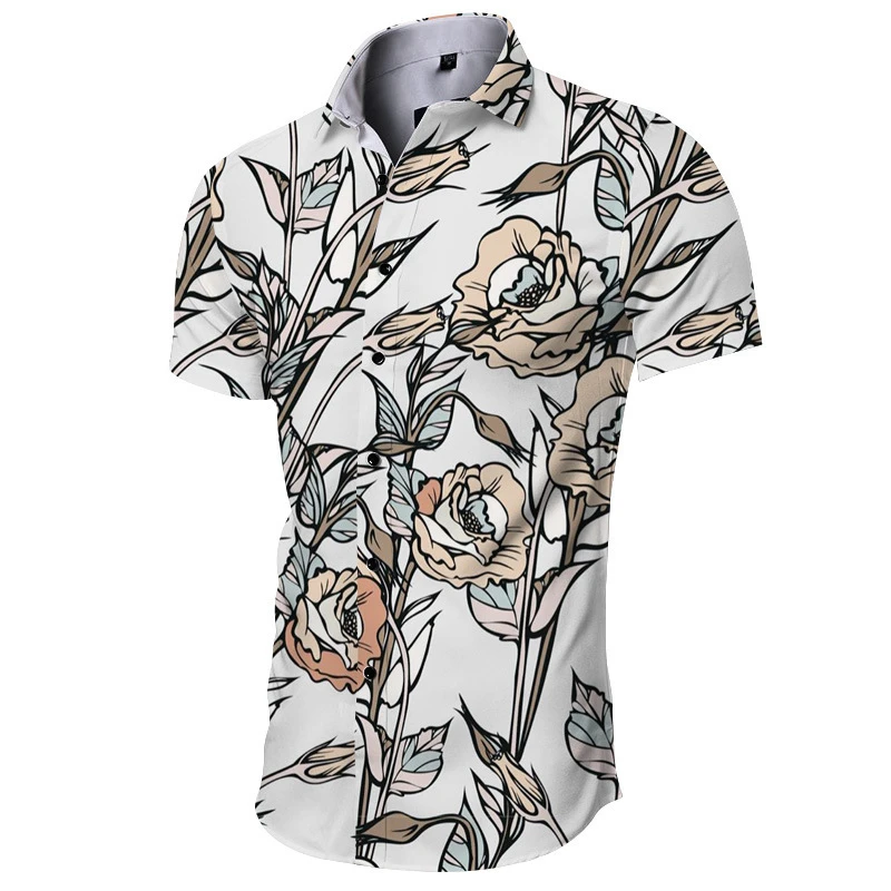 

Hawaiian 3D Flower Print Tops Men's Summer Hawaii Casual Shirts Beach Travel Party Female Clothing Harajuku Blouse Lapel Tees