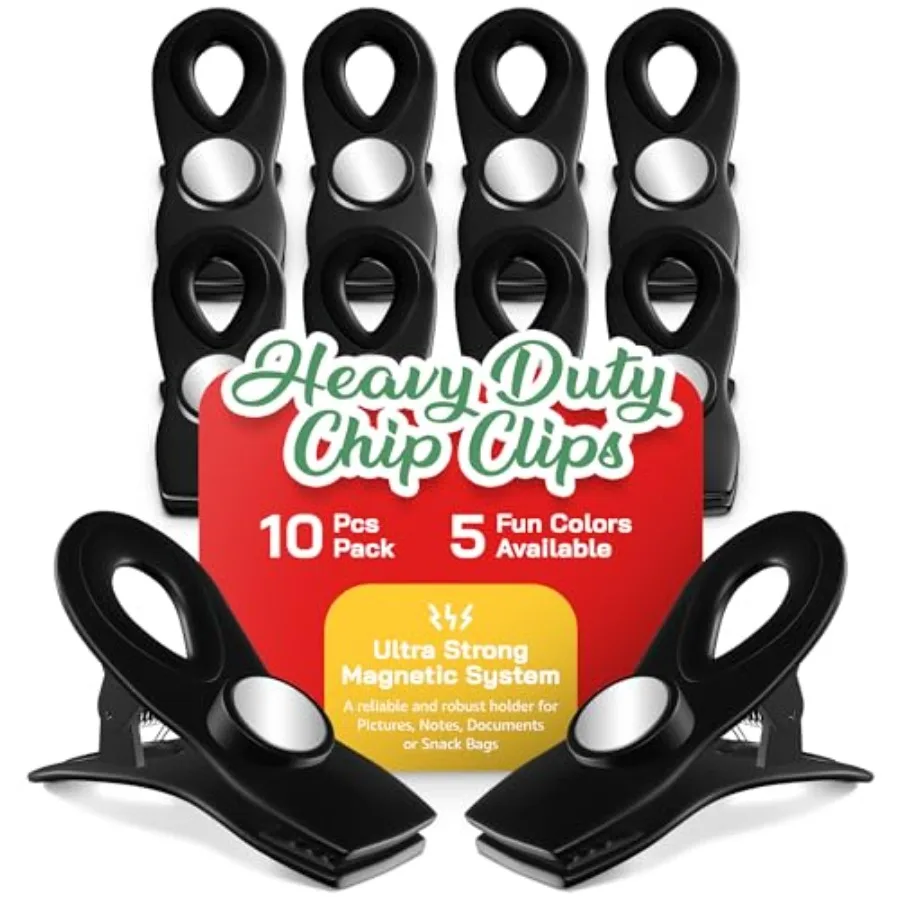 

Magnus 10 Pack Chip Clips Magnetic Tight Sealing Bag Clips for Food Packages with Super Strong Magnet Clips for Fridge Refriger