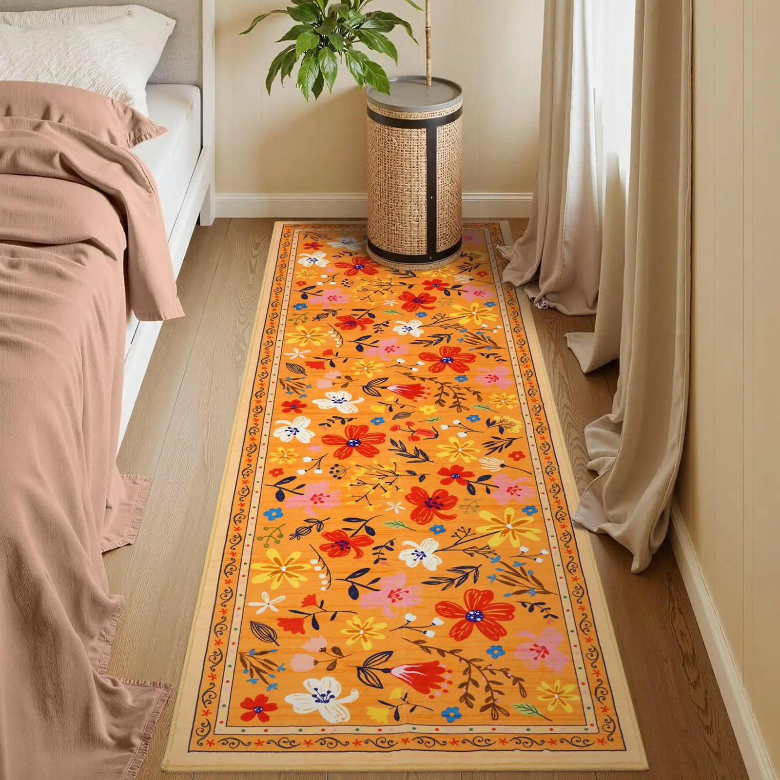 

VIKAMA Floral Hallway Runner Rug 2x6,Washable Non Slip Summer Kitchen Area Rug for Farmhouse Bedroom Home Entryway Decoration
