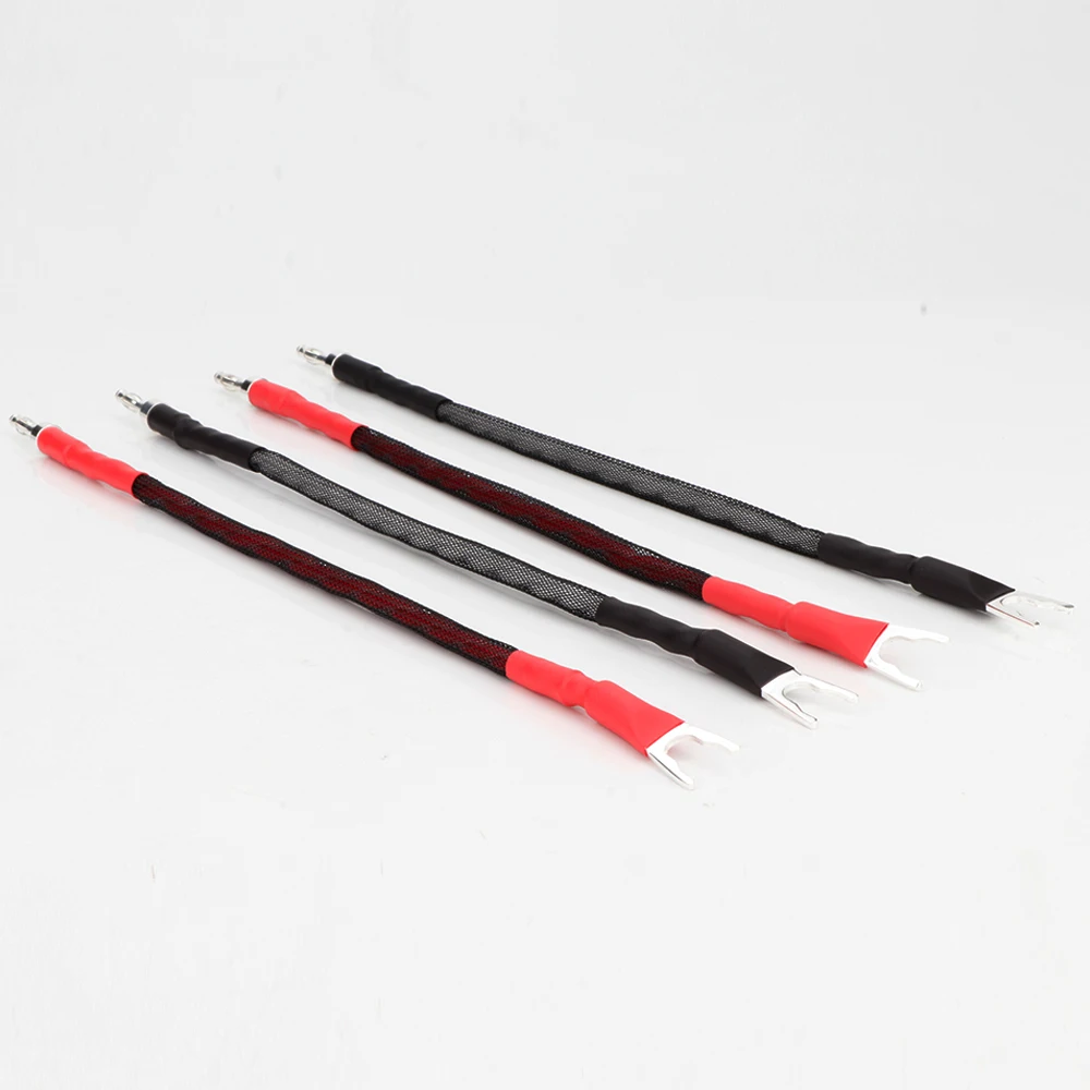 4pcs 6AG Hifi Jumper Cable 5N OCC Copper Audio Jumper Wire Speaker Cable Bi-wire Banana Plug to Y-plug Bridge Cable