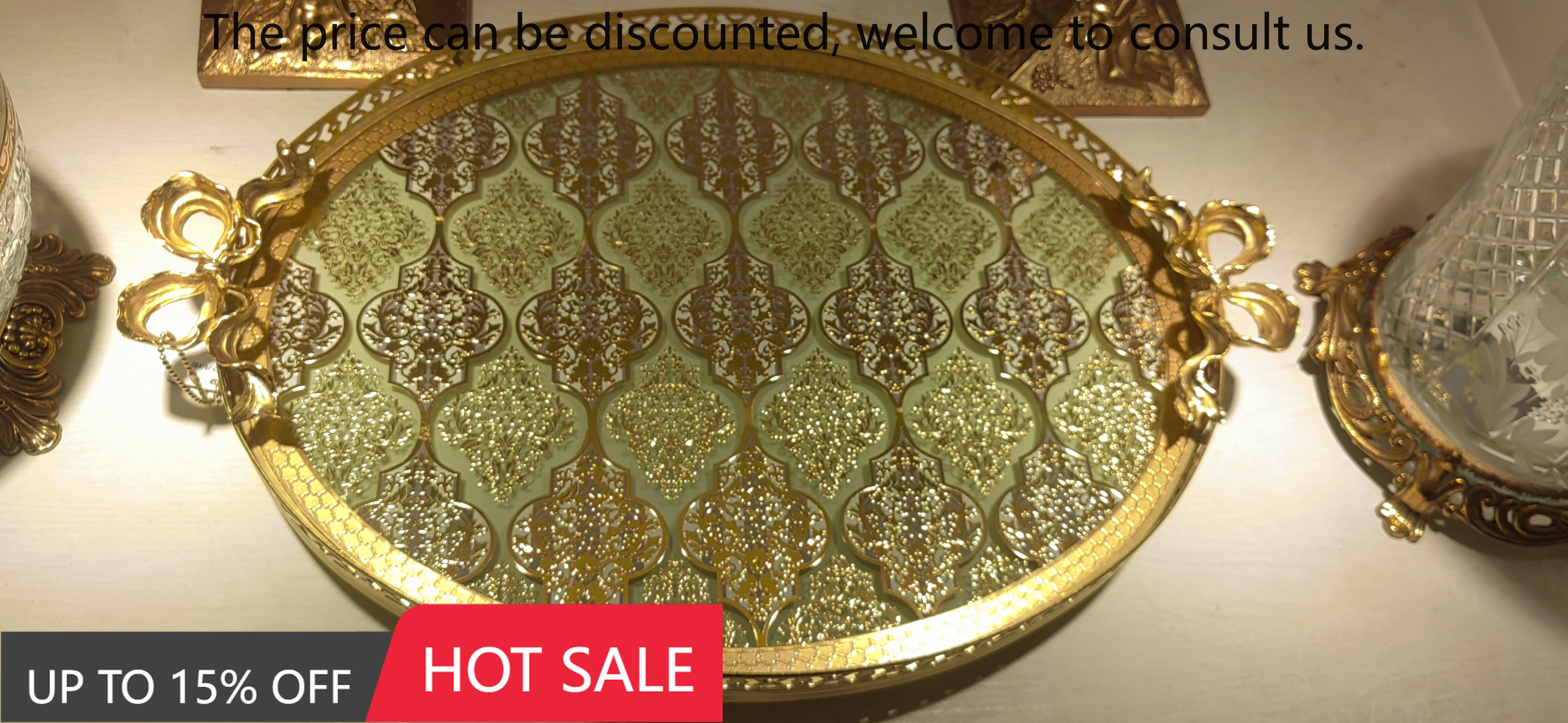 

High Quality Brass Tray With Foot Idishlar Glass Green Pattern Chinni Posuda Plate Set Porcelain Luxury Dinnerware Dishes