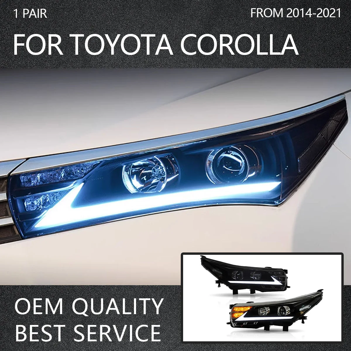 Auto Parts LED Headlight Assembly Flow Light Steering Highlight Day Line Light For Toyota Corolla 2014-2021