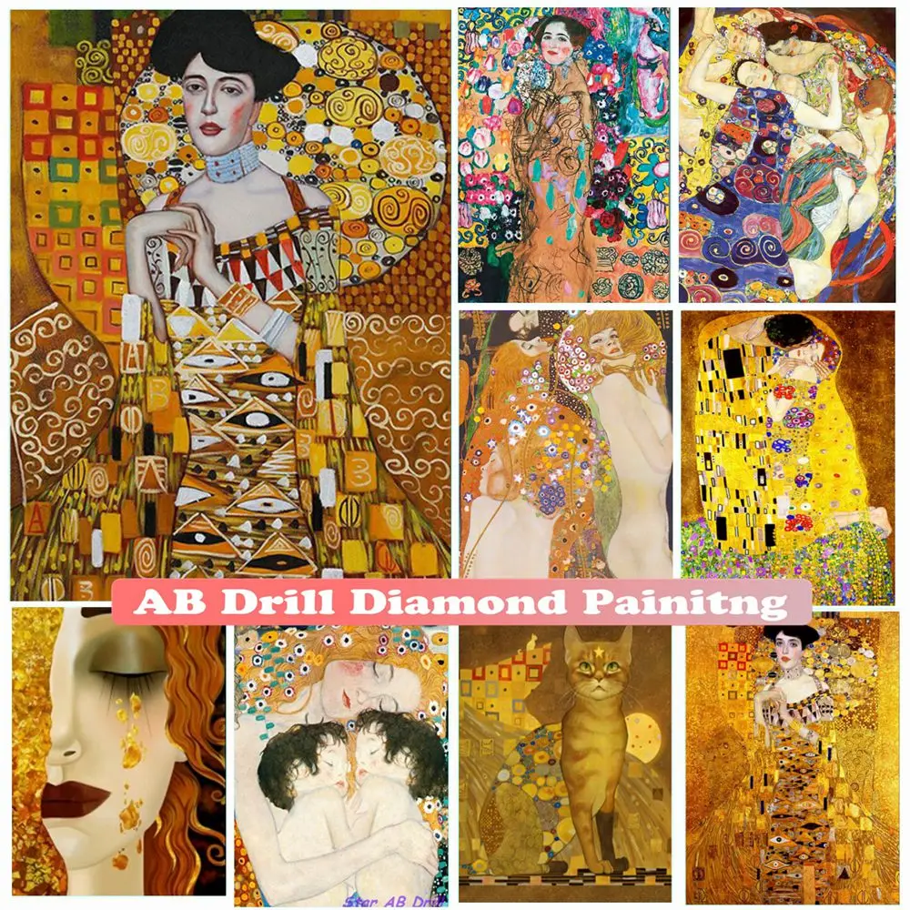 Gustav Klimt 5d Diy diament artystyczny obraz mozaiki bliźniaki dziecko spać w ramionach mamy krzyż zestaw do szycia AB wiertła Home Decor Puzzle