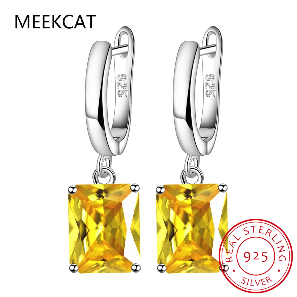 Square Princess Cut Genuine Natural Green Peridot 925 Sterling Silver Drop Earring for Women Colorful Gemstone Jewelry