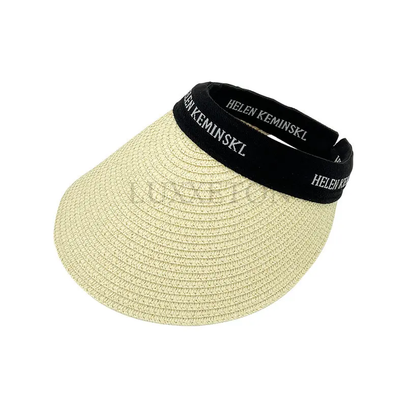 Empty Top Straw Hat Travel Sunshade Sun Hat Cap Trendy Superlite Beach Foldable Roll Up Cap Cruise Wear Visor Cap For Womens