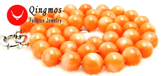 Qingmos 9-10mm high quality round Natural Pink Coral Necklace for Women Genuine Stone Necklace Jewelry for Women Chokers 17 