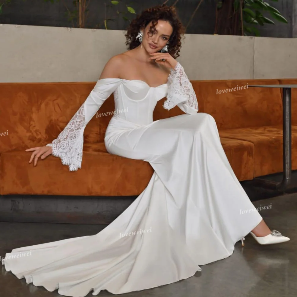 Elegant Mermaid Wedding Dress Lace Off Shoulder Sweetheart Vestidos De Novia Sweep Train Wedding Gowns For Bride