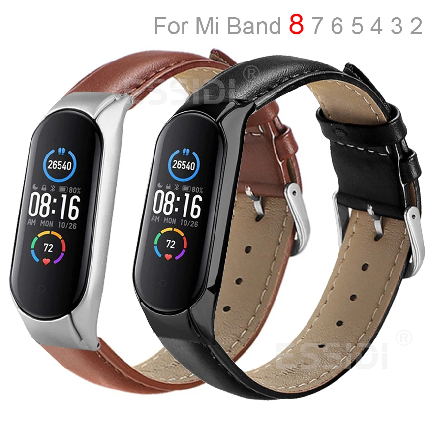 Xiaomi用ケース付きレザーストラップ,男性と女性用の時計ストラップ,Mi Band 8,7,6,5,4,3