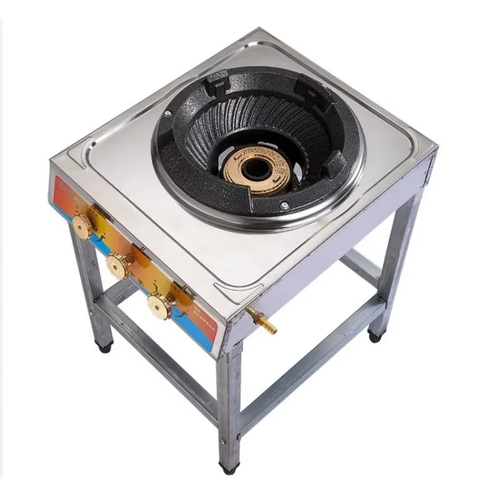 Commercial Restaurant Gas Stove Stainless Steel LPG Cooktop Single Wok Burner Heavy Duty Kitchen Equipment with Shelf