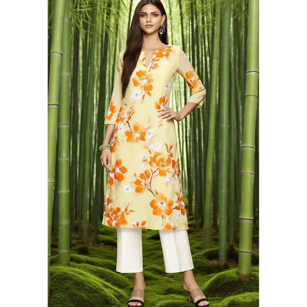 Muslim Dress Kurt Women's Fashionable And Elegant Long Sleeved Straight Tube Casual Flowers Color Pattern Abaya Luxury