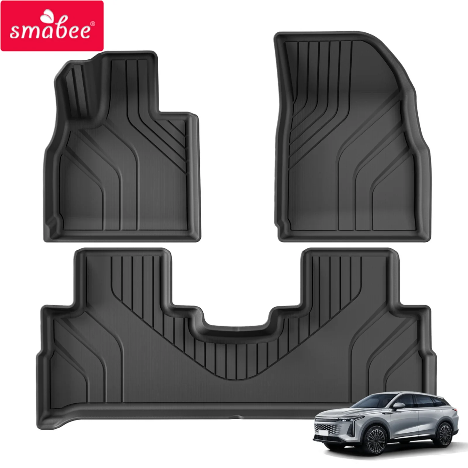 Smabee Left Drive for Chery EXEED RX/Omoda C9 LHD 2023-2027 Car Floor Mats TPE Foot Pad 3PCS Set Waterproof All Weather BLACK