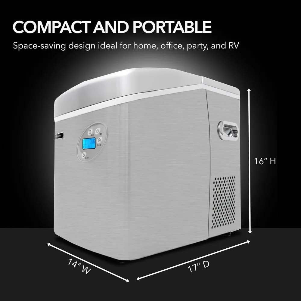 491DC Portable 49lb Capacity Stainless Steel with Water Connection Ice Makers, One Size