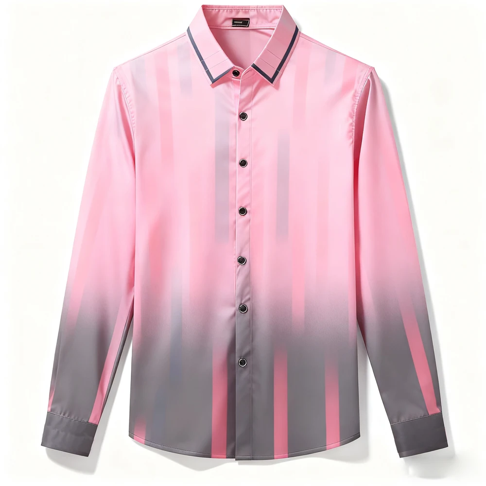 الرجال الخريف جديد تصميم شخصي التدرج ثلاثية الأبعاد قميص مطبوع هاواي شاطئ عطلة حفلة عادية بأكمام طويلة لينة الخارجي