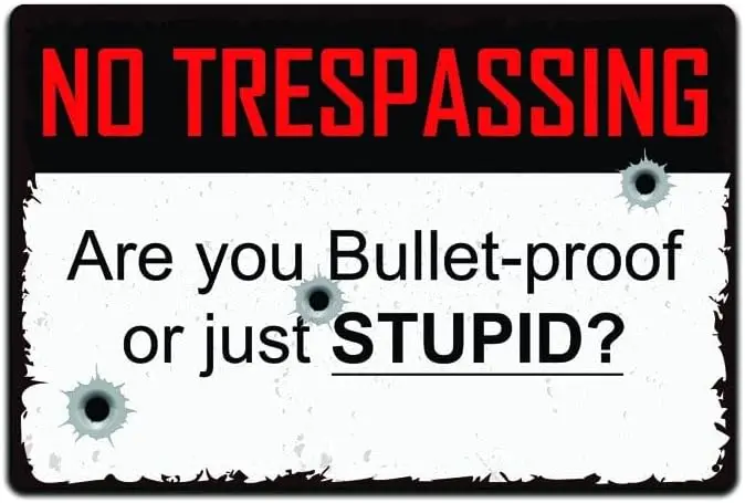 No Trespassing Are You Bullet-Proof or Just STUPID Tin Sign Retro Vintage Wall Plaque Metal Signs ;,de27saA95