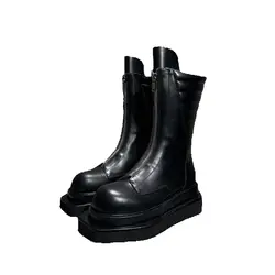 Men Chelsea Boots Platform High Top Man Sneakers Gothic Heels Suede Leather Zip Luxury Vintage Trendy Designer Shoes Black