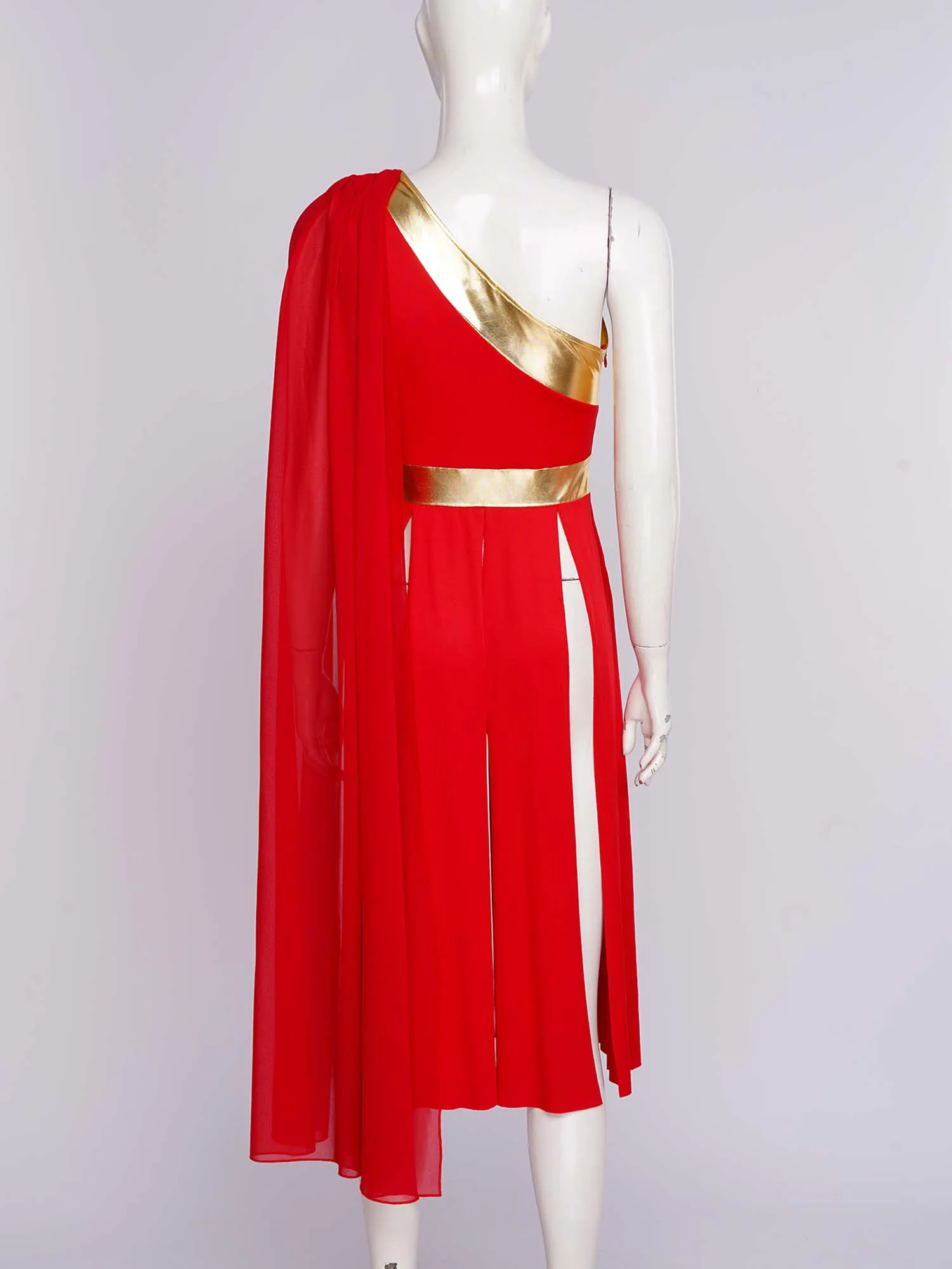 Robe de danse de louange pour femmes, vêtements de danse lyrique, sans manches, ourlet fendu, tunique avec drapé, Costume de reine romaine d'halloween