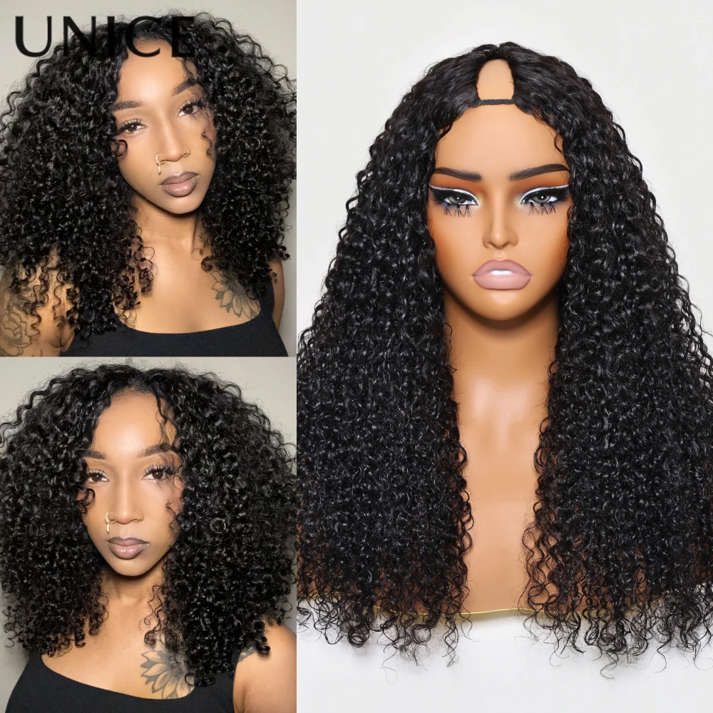 Unice cabelo encaracolado parte v peruca com cordão elástico apto para todos os tamanhos da cabeça 100% peruca de cabelo humano sem cola 150% densidade 30 Polegada