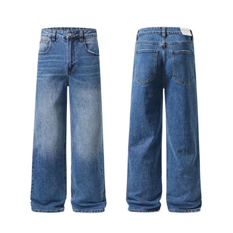 Elastic Denim Jeans Men Basic Style Business Casual Loose Vintage Fashion Cleanfit Straight Baggy Pants Jeans Man Trousers