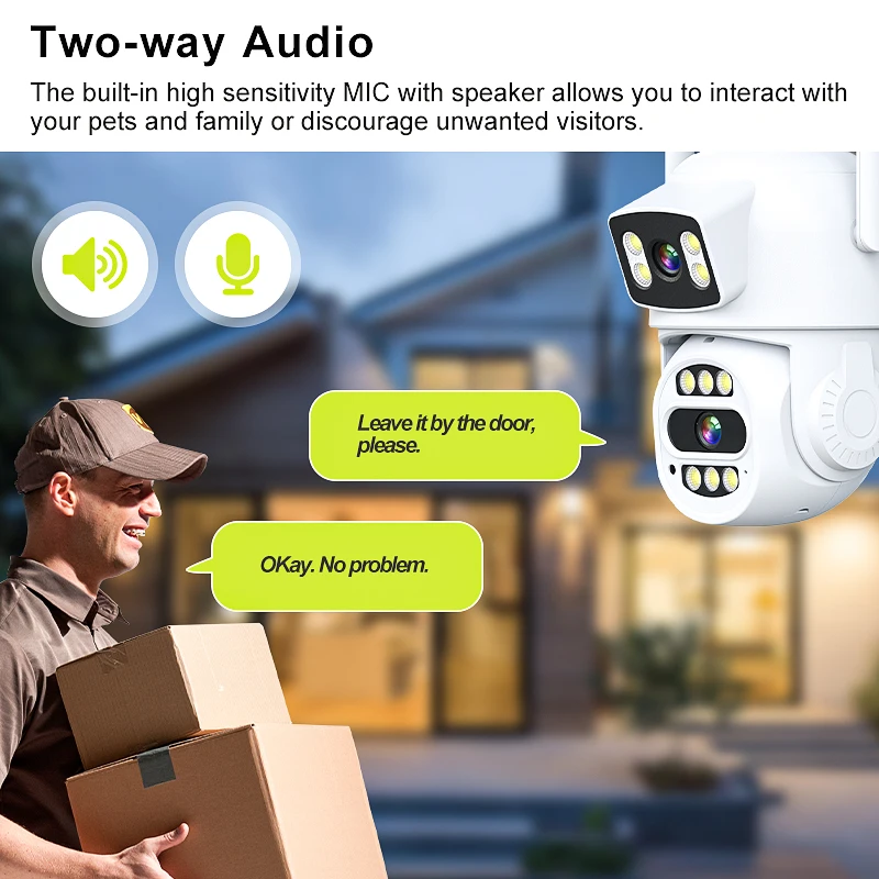 كاميرا لا سلكية 4 ميجابكسل بعدسة مزدوجة HD مراقبة أمنية داخلية في الهواء الطلق كاميرا لا سلكية كاميرا تلفزيونات الدوائر المغلقة للرؤية الليلية كشف الحركة