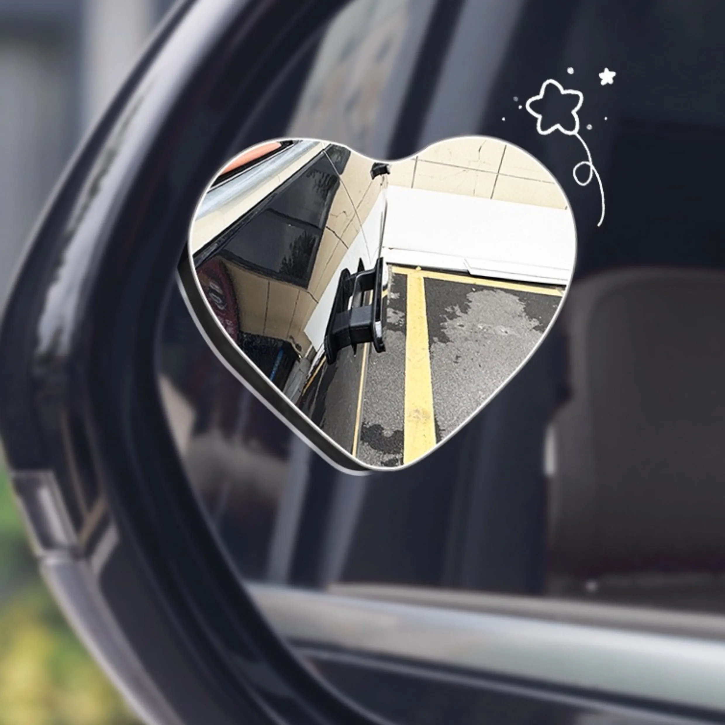 1 Pair Heart Shaped Blind Spot Mirror Car Rear View Mirror Frameless Shatter Proof 2 Ways Application 360 Degree Rotation