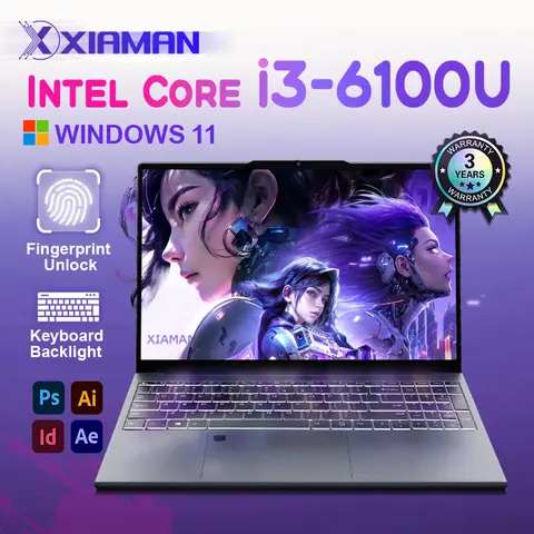 Xiaman 15.6" Portable Laptop Computer Intel Core i3 6100U Windows 11 Pro Notebook PC Gamer 16GB RAM 512GB 1TB SSD Gaming Laptops