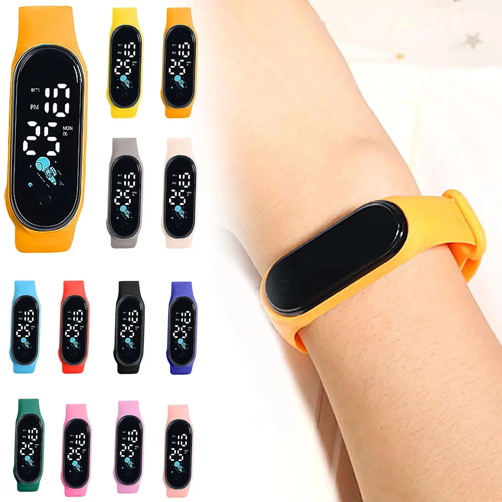 Children watch Solid Color Adjustable Strap Led Digital Electronic Sports Wrist Watch For Boys Girls Watches Sports Wristwatches