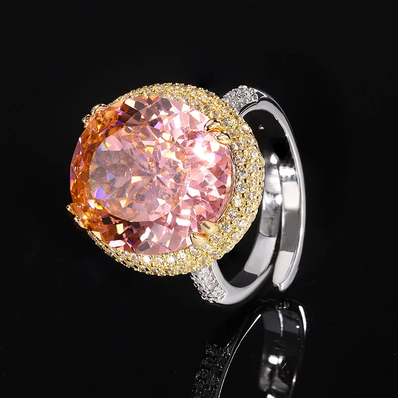 

New Zhuangshengsheng Jewelry Copper Base Gold Plated Imitation Bird's Nest Luxurious Elegant Large Egg-Shaped Diamond Ring for W