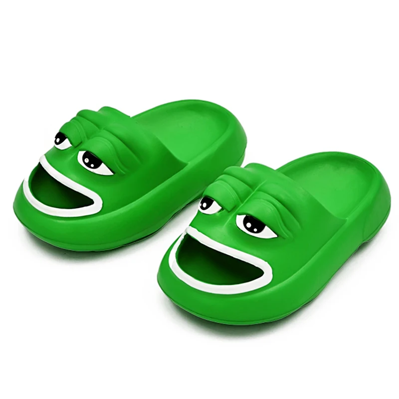 2024 New Funny Sad Frog Slippers Casual Slides for Men Women Kids Cartoon Sandals Fashion Summer Non-slip Beach Shoes Size 26-45