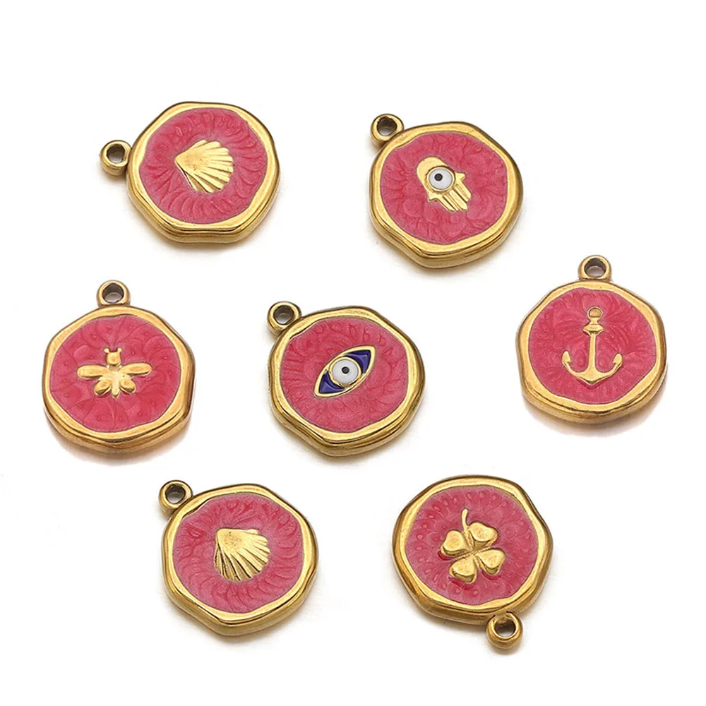 

5pcs Stainless Steel Red Pink Enamel Heart Evil Eye Cross Charms for DIY Necklaces Bracelet Jewelry Making Accessories Wholesale