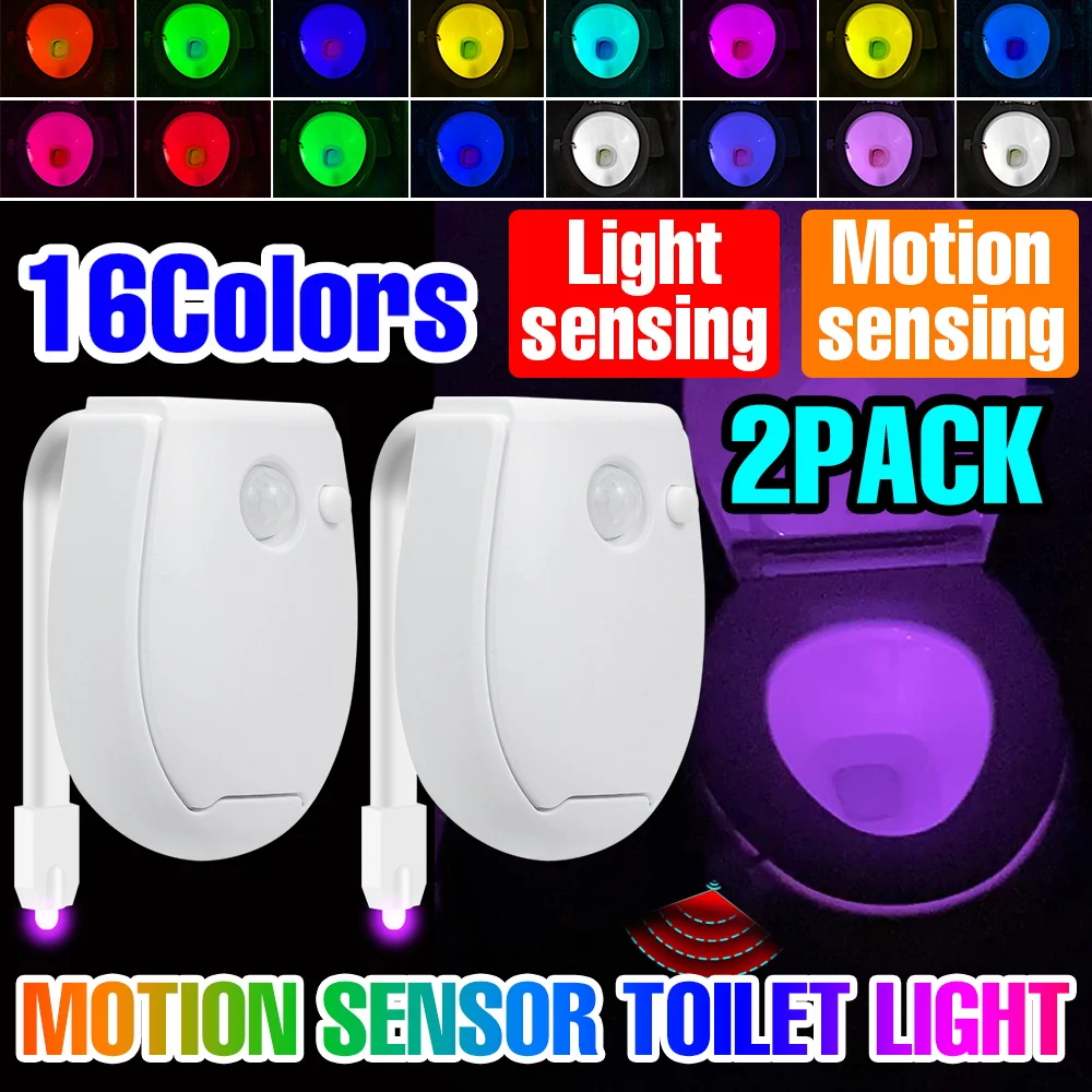 2er-Pack LED-Toilettenlampe mit PIR-Smart-Bewegungssensor, Waschraum-Hintergrundbeleuchtung, Badezimmer-WC-Toilettensitz RGB-Nachtbeleuchtung, Batteriebetrieben