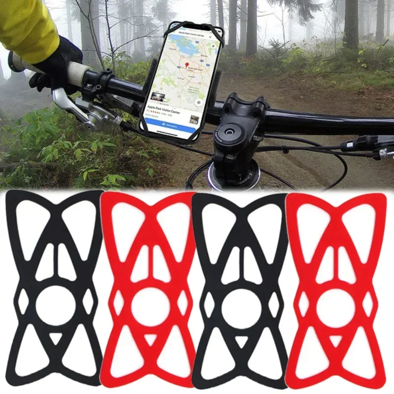 1-4Pcs Bike Motorcycle Phone Mount Tether X Web Grip Silicone Cell Phone Holder Band Universal Elastic Rubber Security Strap