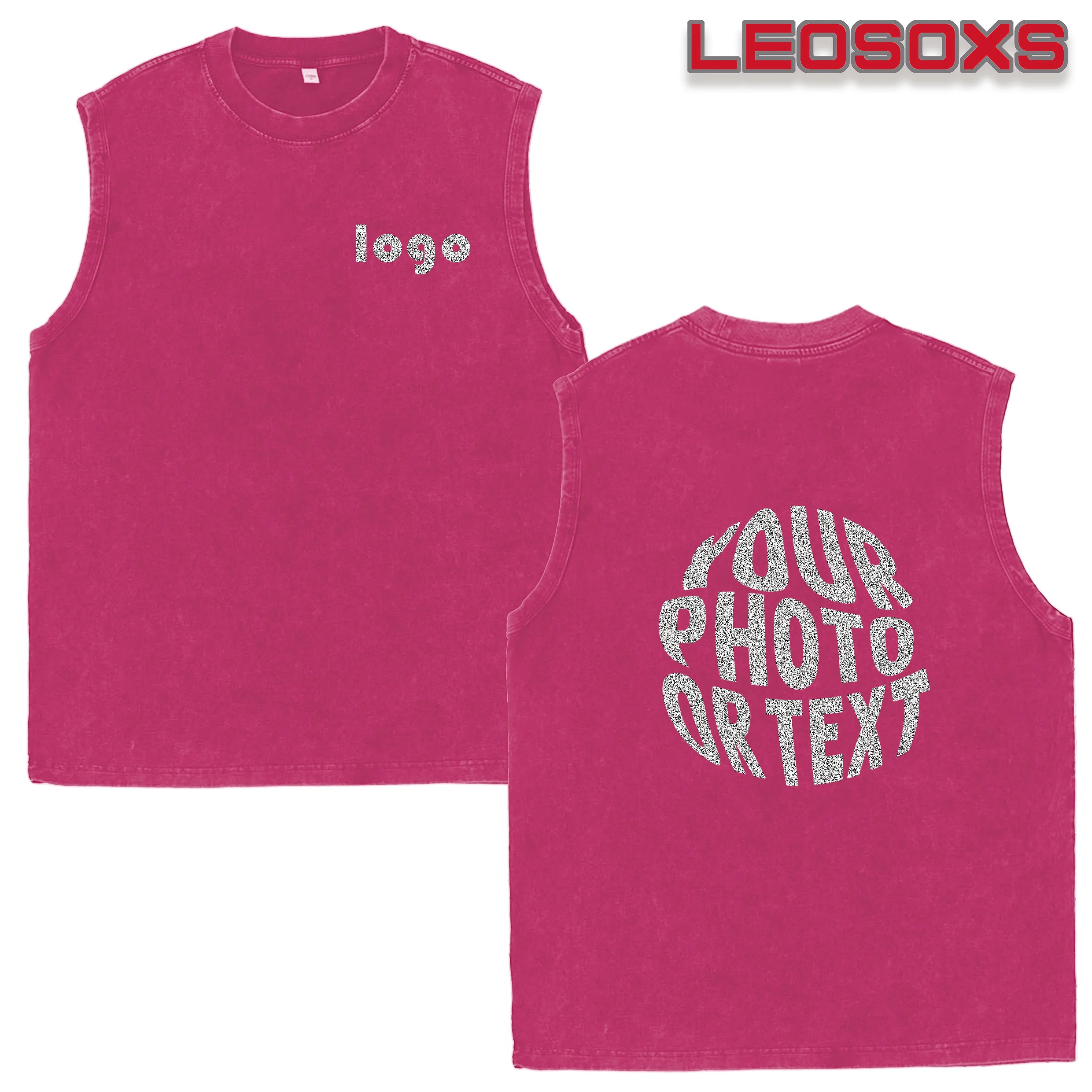 DIY CustomLogo Men's Washed Cotton Sports Vest, Gym Tank Top, Sleeveless FitnessT-Shirt, Running Beach Loose Short-Sleeve T-Sh