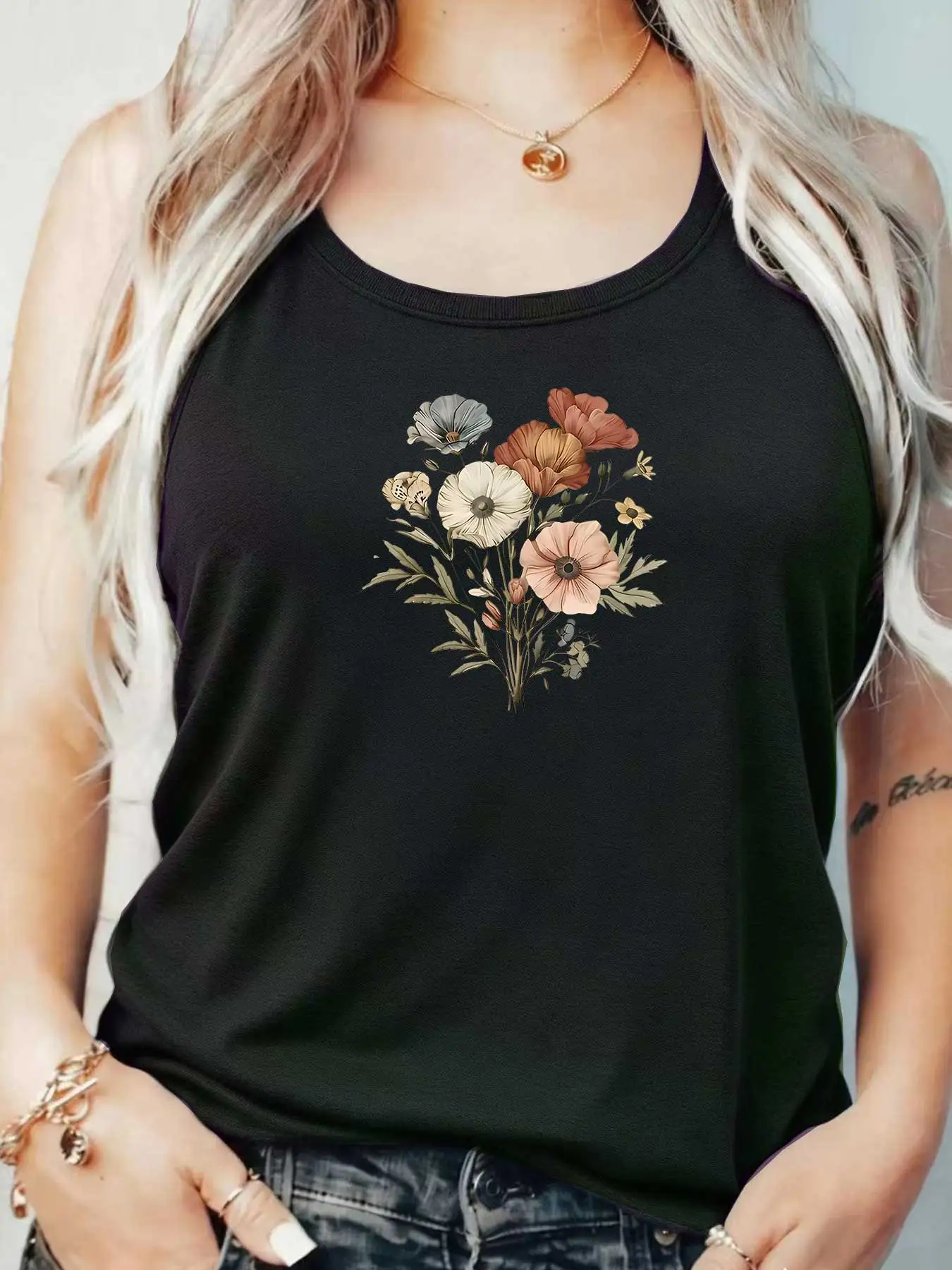 

Loose Fit Printed Pocket T-Shirt for Women with Ribbed Collar round Neck 1-8XL plus Size Comfortable Casual Vest