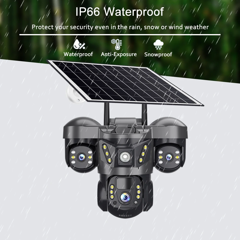 V380 Pro 15MP Triple Lens Triple Screen 10x Zoom HD Solar Camera 4G SIM WIFI Outdoor IP66 Waterproof PIR Human Detection Camera