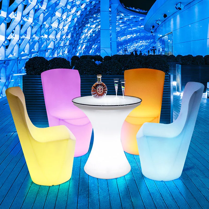 Luminous Camping Table D58*60cm Outdoor Patio Garden Furniture PE Plastic Round Cocktail Tables Glow LED Bar Counter Riq-T60