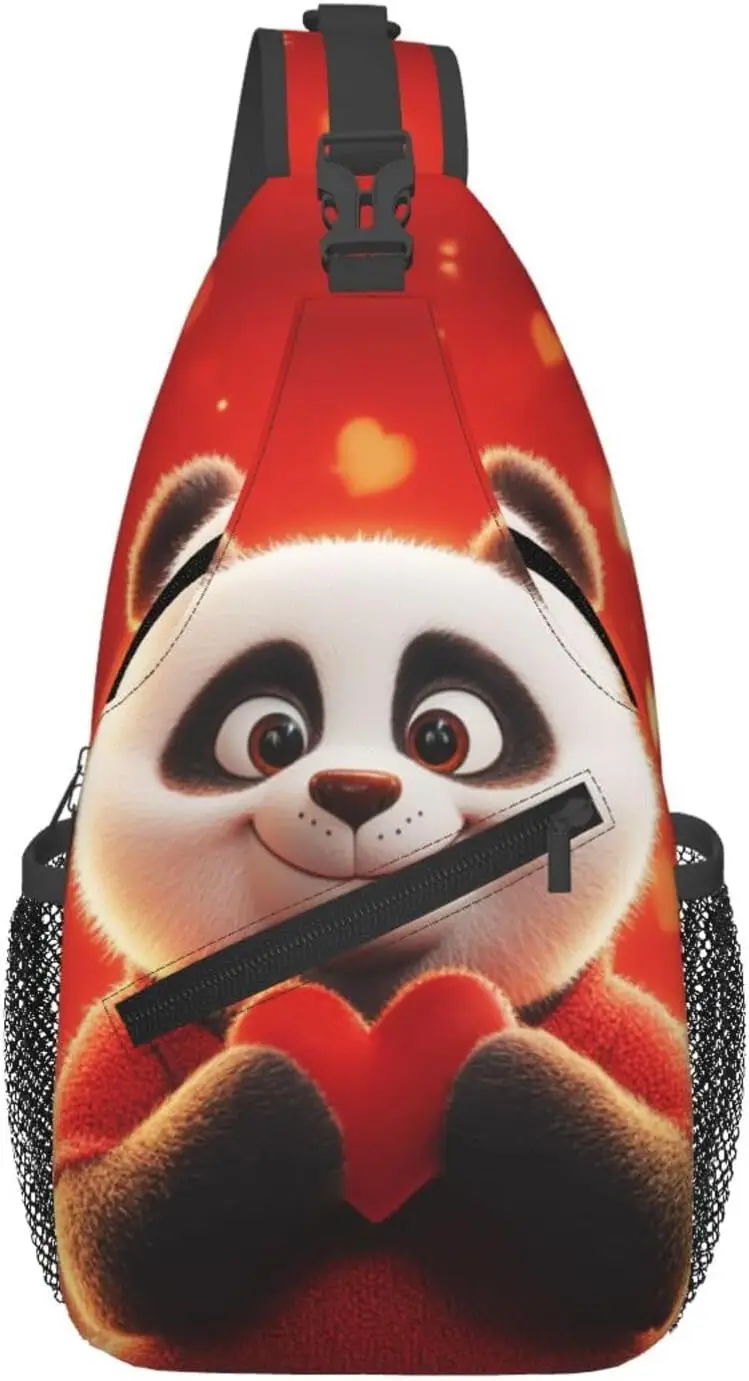 Cute Panda With A Heart Crossbody Sling Bag For Women Men Adjustable Valentines Day Chest Bag Shoulder Bag Sling Backpack