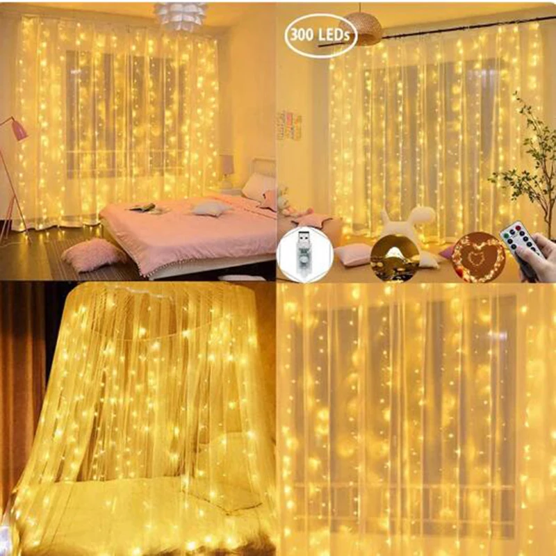 Christmas Holiday LED Decoration Lights Fairy Bedroom String Garland Lighting Curtain Lights With Remote Control