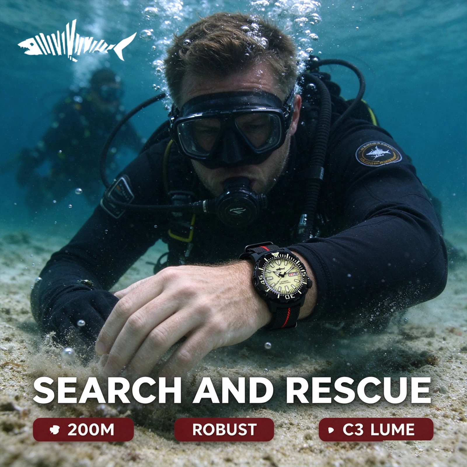 HEIMDALLR Men's Automatic Dive Watch 42mm NH36 Full Luminous Sapphire Crystal 200M Waterproof 316L Steel Scuba Diver Nylon Strap
