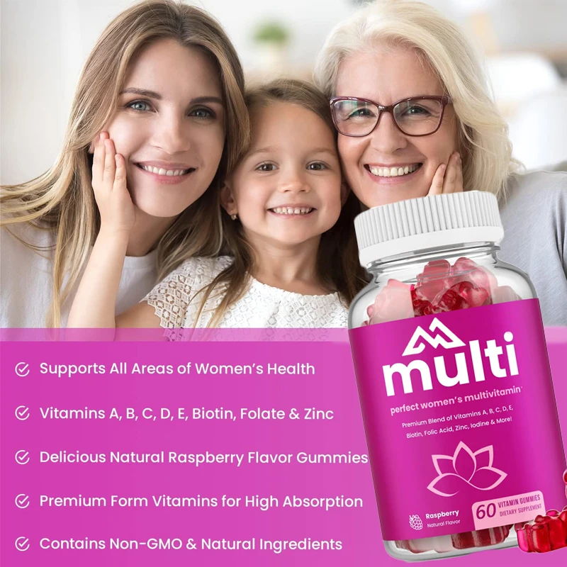 

Women's multivitamin gummies | Vitamin A, B, C, D, E, biotin, folic acid Support bone, heart, and immune health supplements